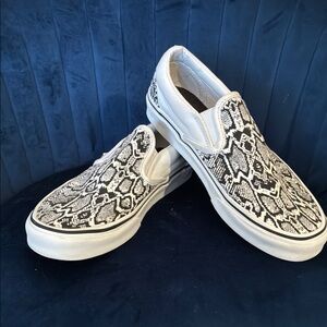 Vans Black and White Snake Print Slip-Ons